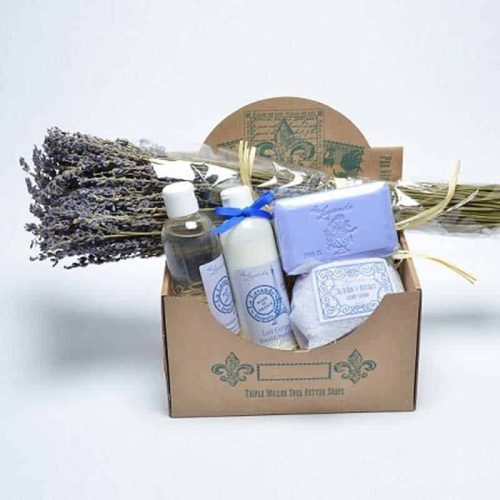 Pamper Gift Box with French Body Products & Lavender Bouquet